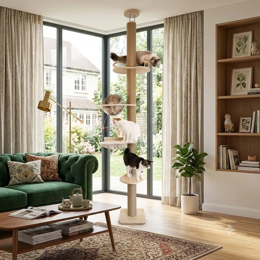 TQEW Floor-to-Ceiling Cat Tree with Natural Sisal Post (55-119" Adjustable)