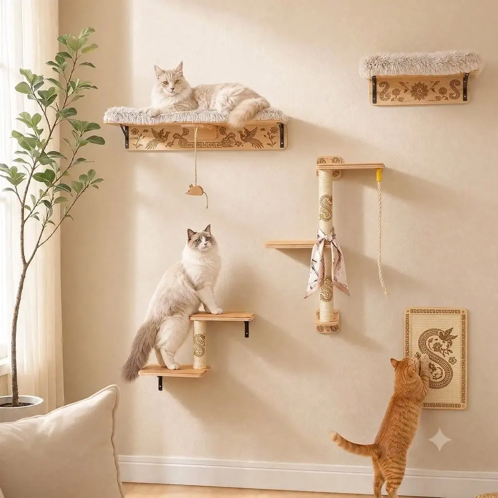 PAWZ Road Cat Wall Shelves with Long Perch & Sisal Posts