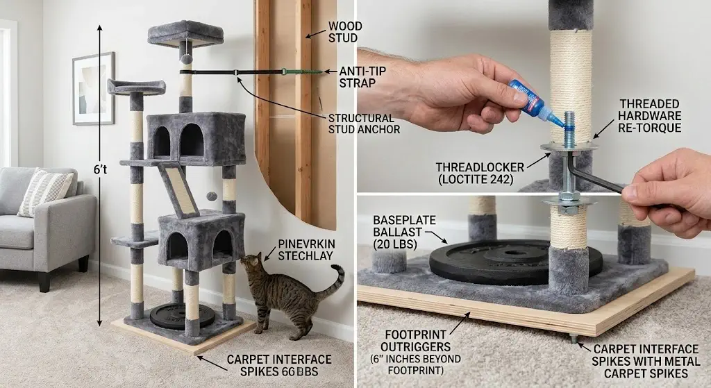 How to stop a tall cat tree from wobbling anti-tip stabilization
