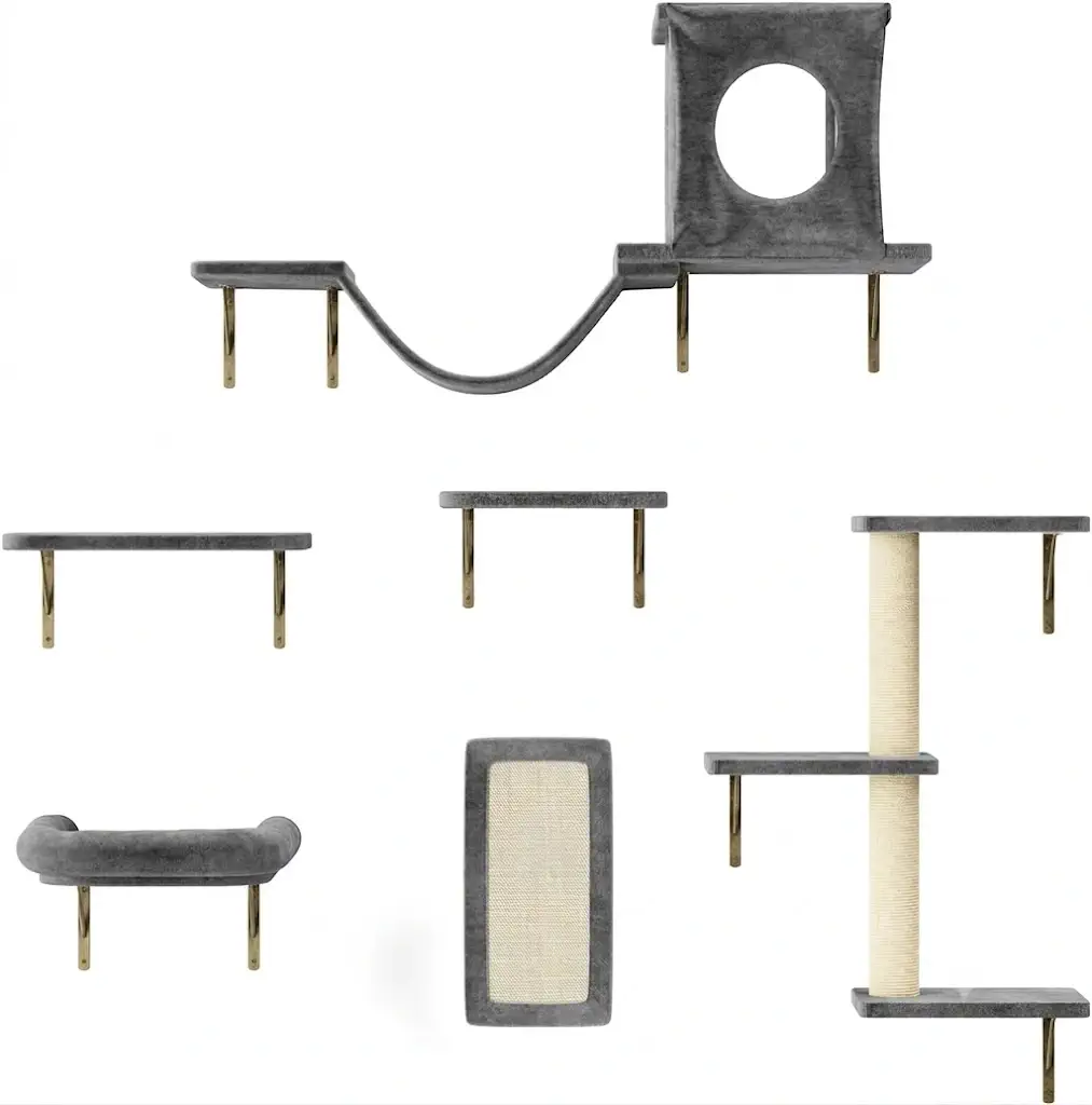 NUNU LAB 6-Piece Luxury Wall-Mounted Cat Climber Set (Dark Gray)