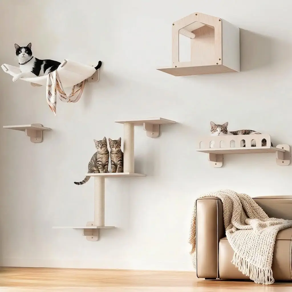 KinoTail 5-in-1 Cat Wall Shelves (16" Hammock, 17" Perch)