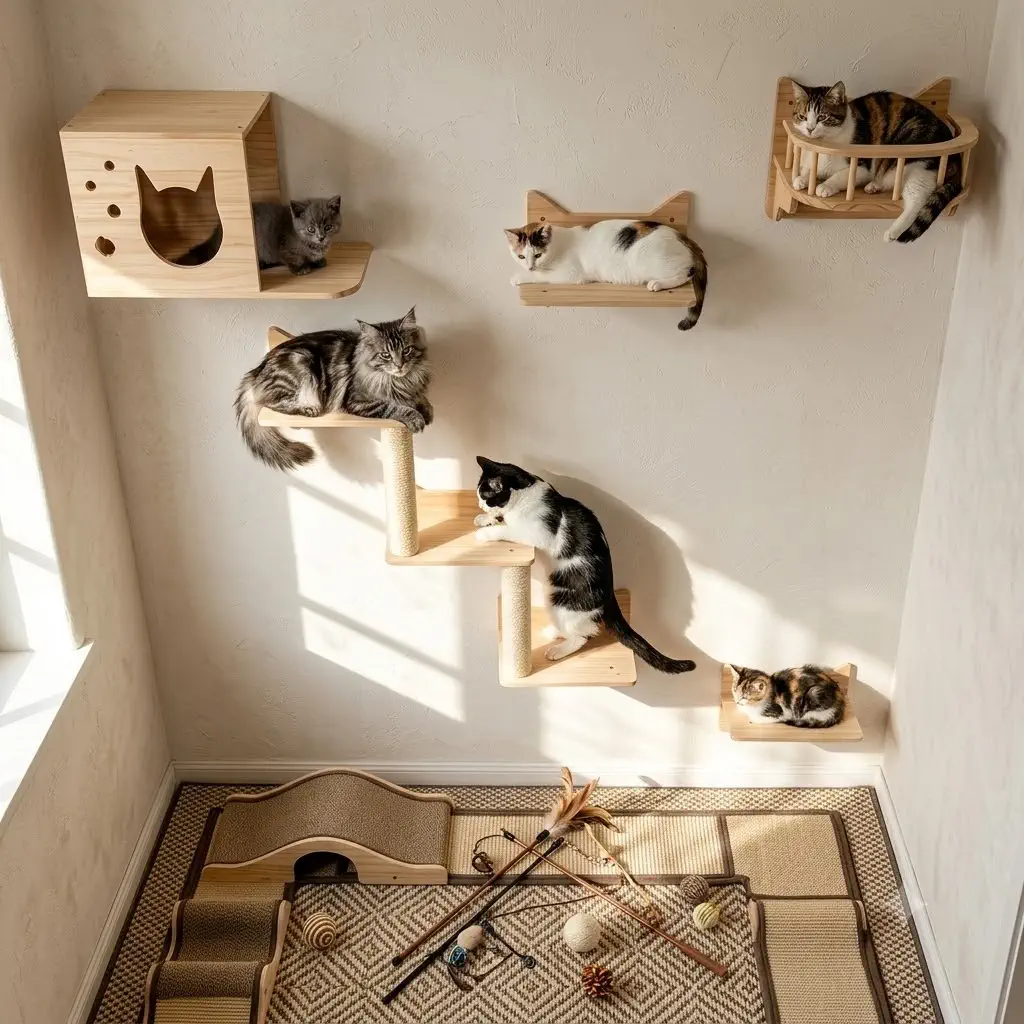 MIUZMORE 9-Piece Solid Pine Cat Wall Furniture (Large Cats)