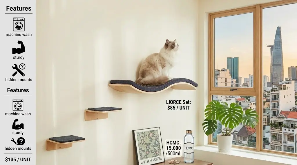 LIORCE wave bentwood cat wall shelf with two stepping platforms