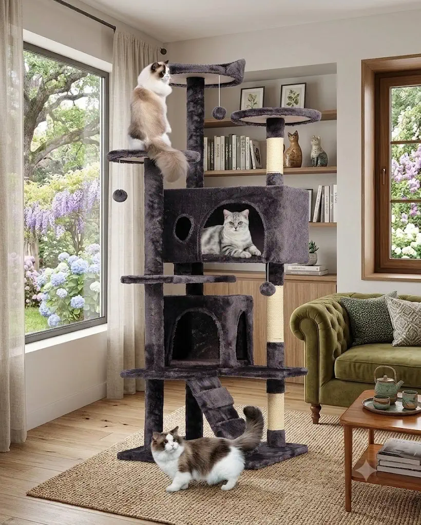 BestPet 54" Cat Tree Tower with Plush Condo & Cozy Perch (Purple Gray)