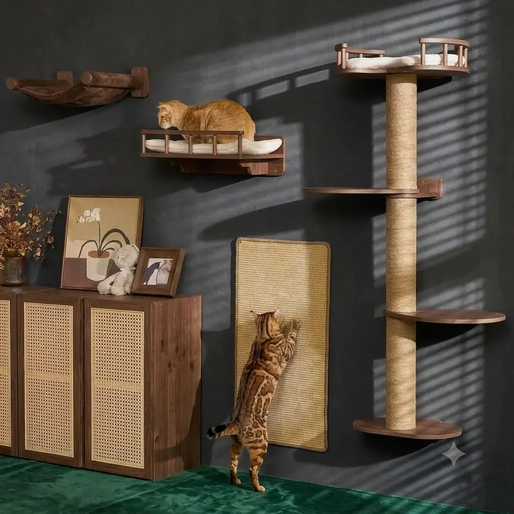 FUKUMARU Cat Wall Shelves, 4 in 1 Set with Climbing Tree