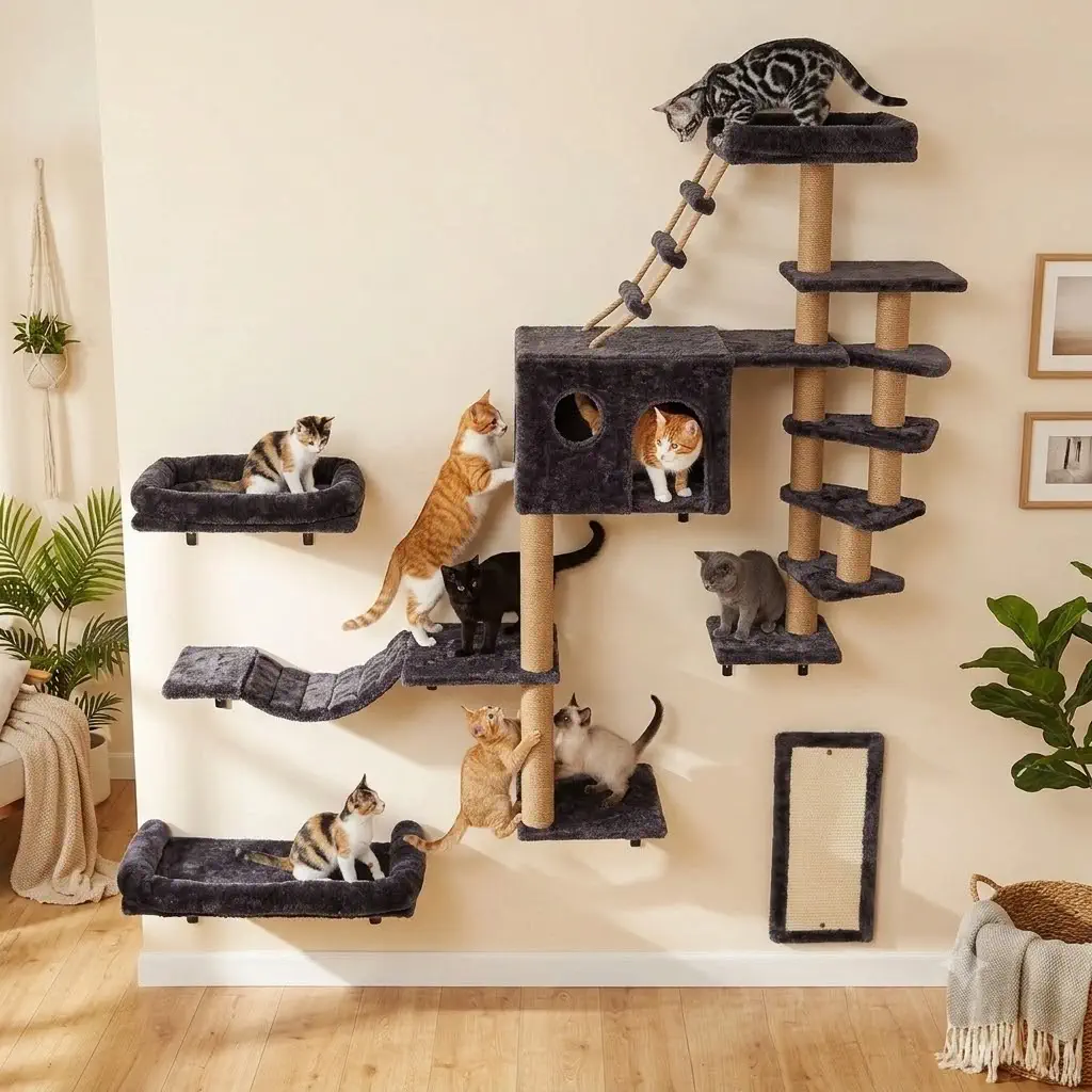 Teynouk 5-in-1 Cat Wall Shelves with Sisal Scratching Perch