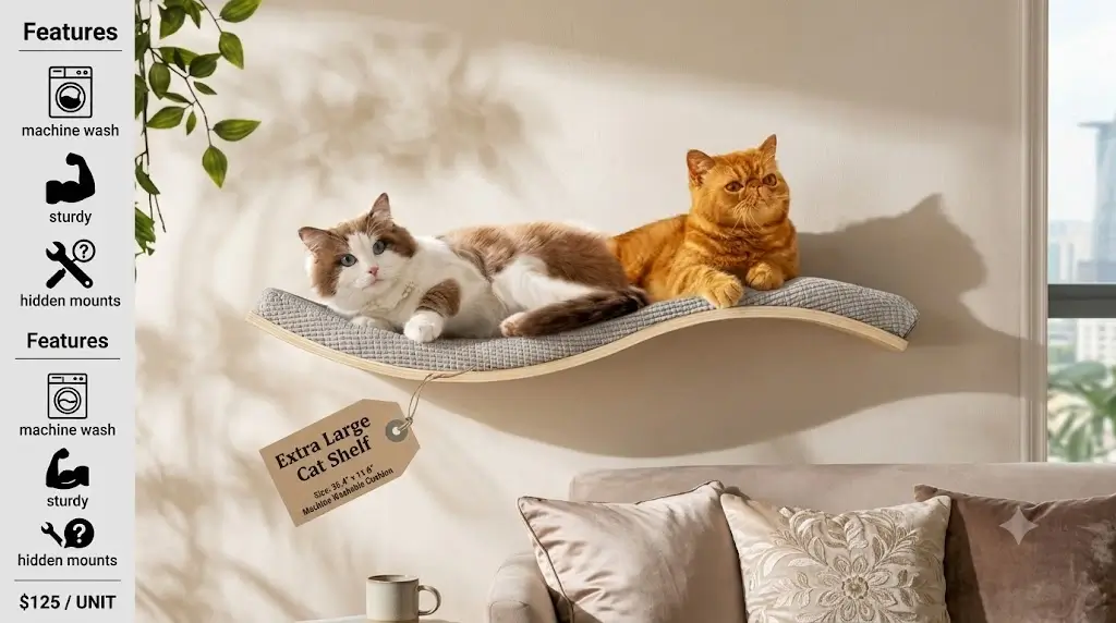 CALLICO HAVEN Extra Large Wave S-Shape cat wall shelf supporting adult cats