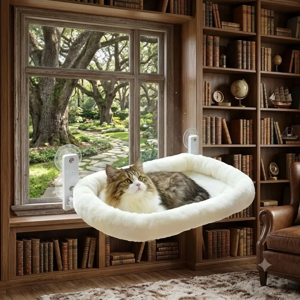 AMOSIJOY Cordless Cat Window Perch with Metal Frame