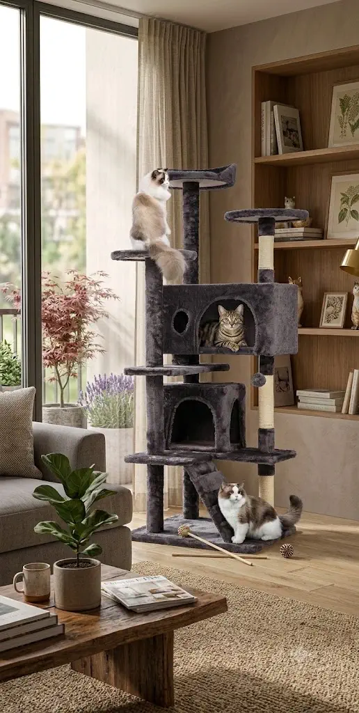 BestPet 54" Cat Tree Tower with Plush Condo & Cozy Perch (Purple Gray)