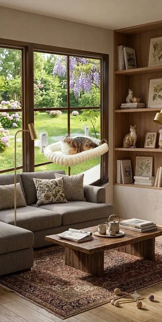 Zakkart SnugCloud Foldable Cat Window Perch (Cream White, M)