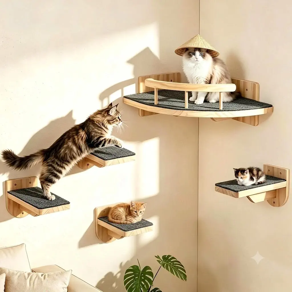 VavoPaw Cat Wall Shelves with 3 Perch Steps (Corner Climber)