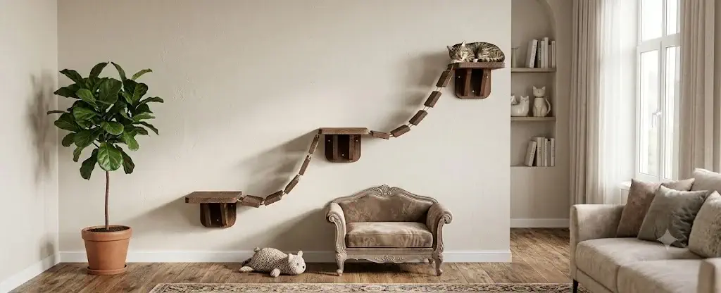 TRIXIE Wall Mounted Cat Bridge with 3 Platforms (Espresso Brown)