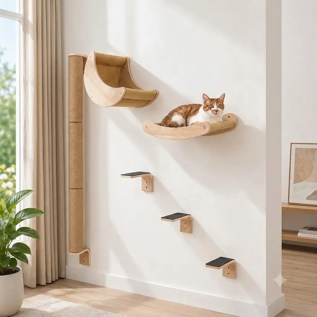 HAPYKITYS 50" Tall Sisal Post & Moon Bed Set (40 lbs Load)