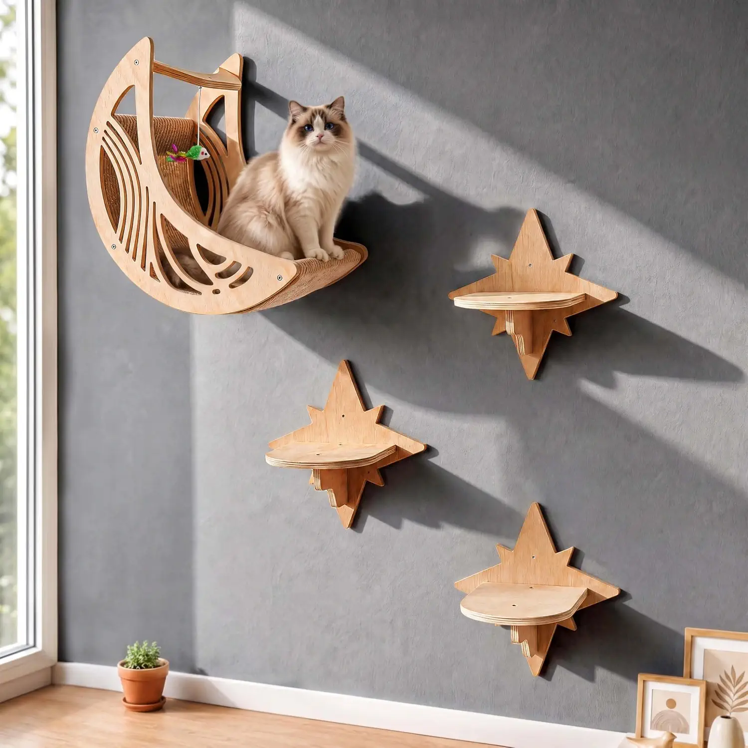 Catails Moon & Star Cat Wall Shelves System (4-Piece Set)