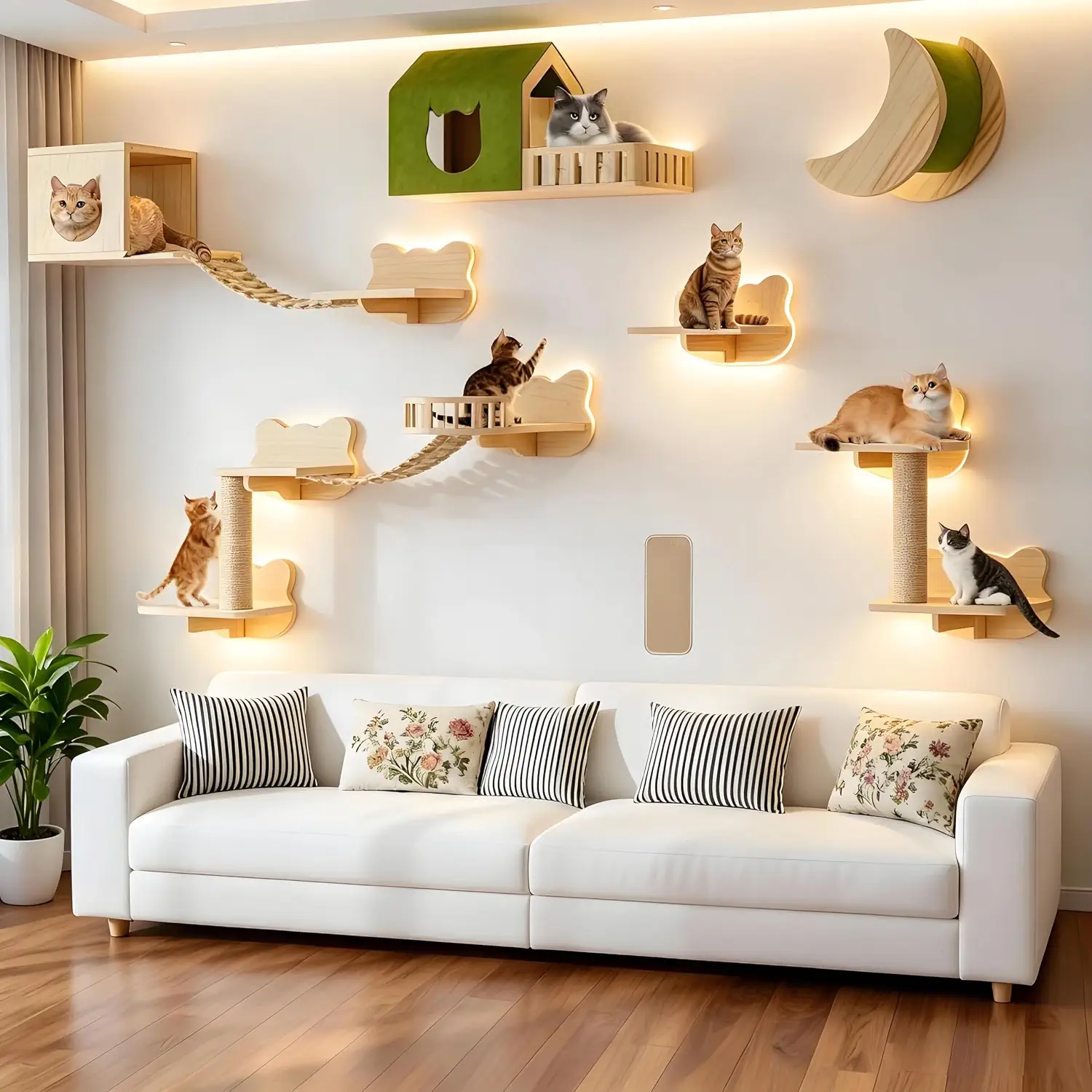 Grevigily 16-in-1 Solid Wood Cat Wall Shelves (Multi-Cat Homes)