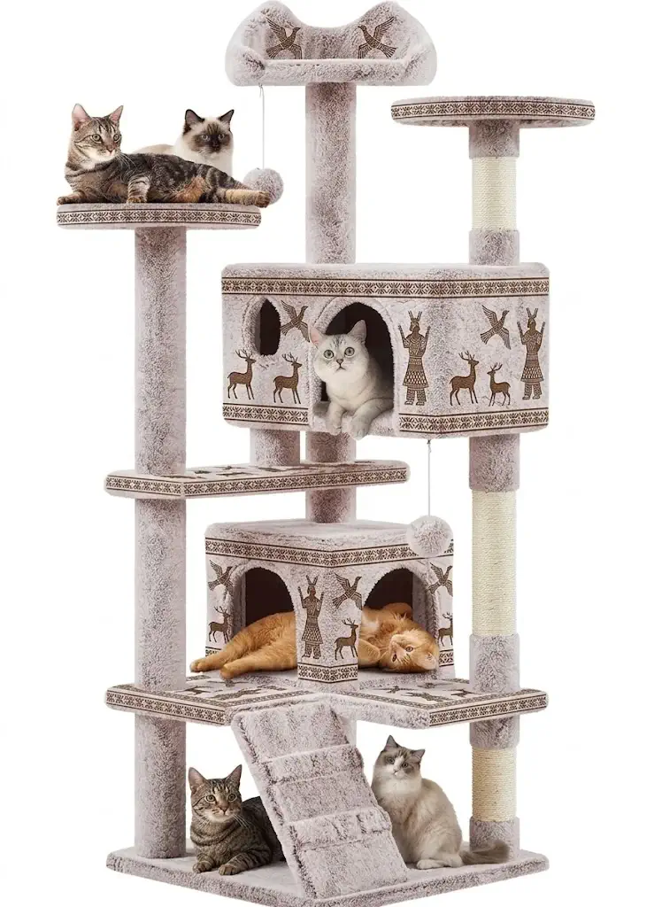Yaheetech 54in Cat Tree Tower with 2 Caves & Perch