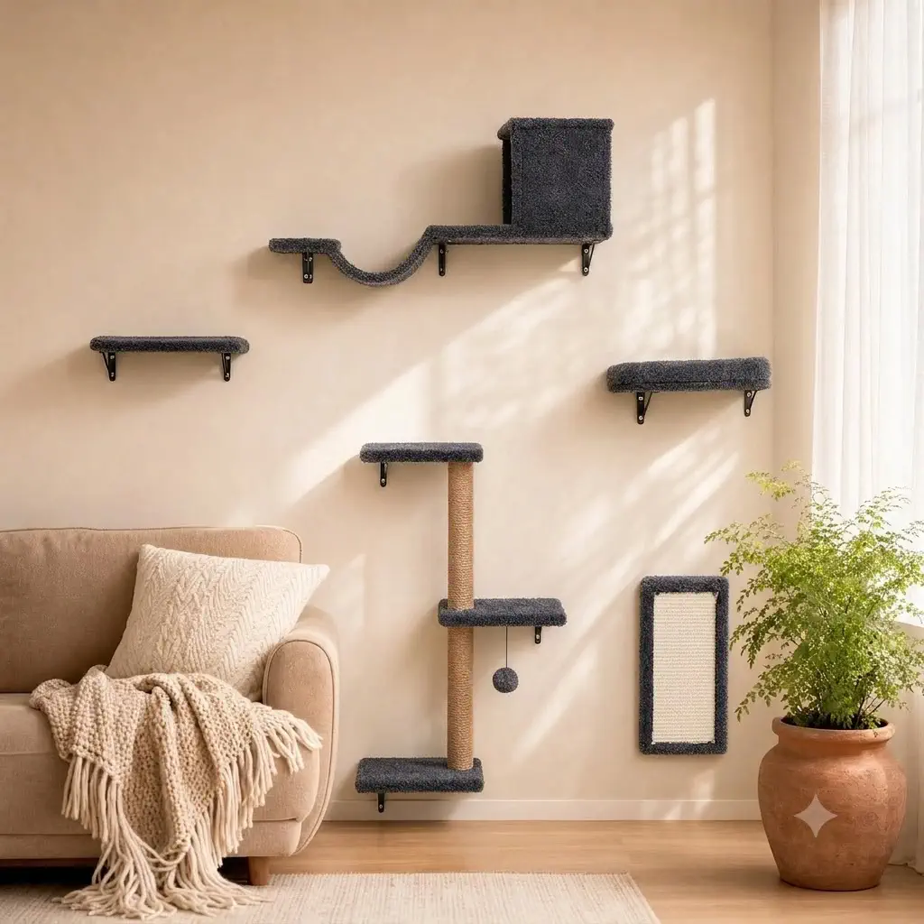 GIFAIRY Cat Wall Shelves 6-in-1 Set (40 lbs Rated, Dark Grey)
