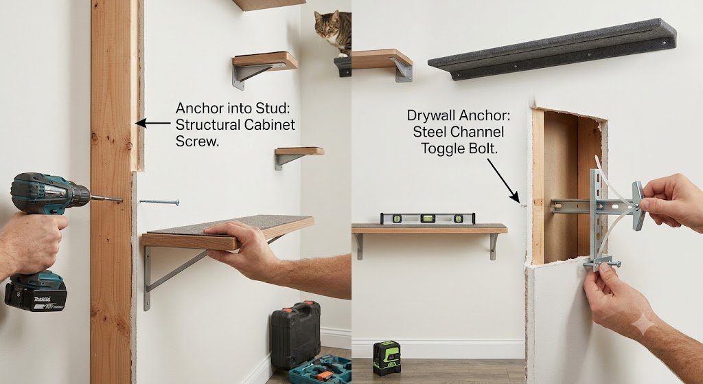 How to install cat wall shelves into drywall and studs