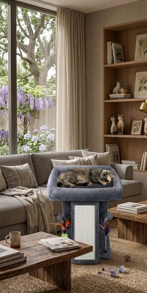 TWDEPART Cat Tree Tower with Scratching Board & Playful Toy Balls (Grey)