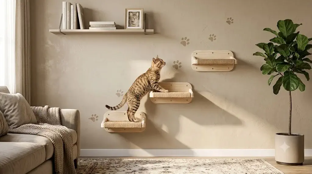 COOLEX 3-in-1 Cat Climbing Wall Steps with Hemp Rope