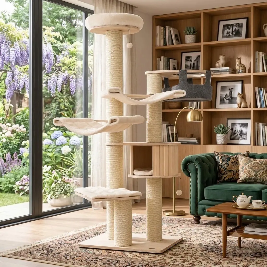 PETSITE 77.5" Tall Modern Multi-Level Wood Cat Tree Tower