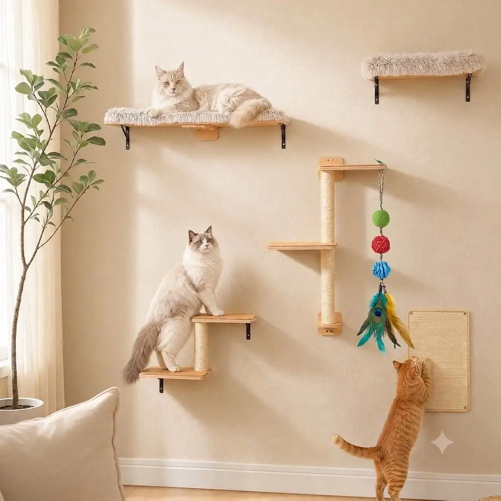PAWZ Road Cat Wall Shelves with Long Perch & Sisal Posts