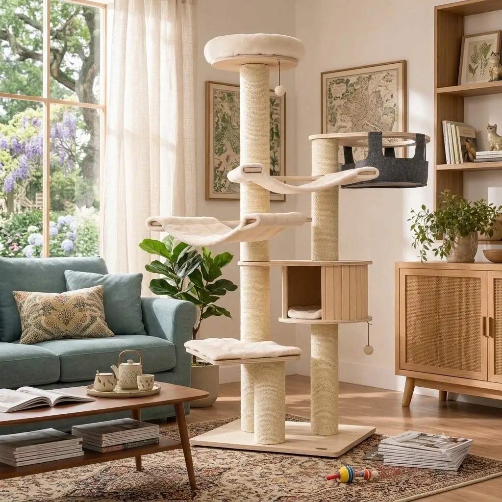 PETSITE 77.5" Tall Cat Tree, Multi-Level Modern Cat Tower with Sisal Posts
