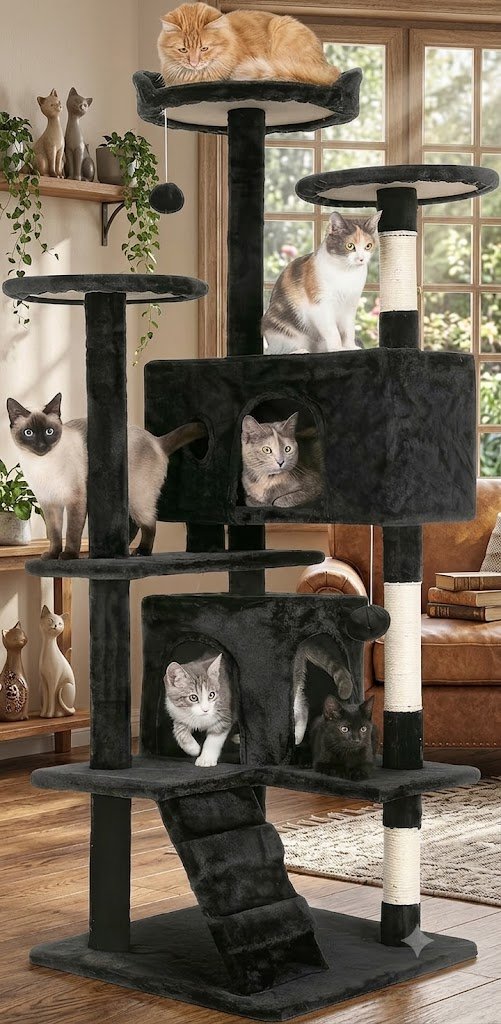 FDW 54" Cat Tree Tower Multi-Level Indoor Activity Center (Dark Gray)